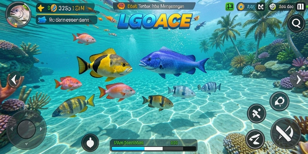 Tampilan gameplay LGOACE menembak ikan yang penuh warna dan seru.