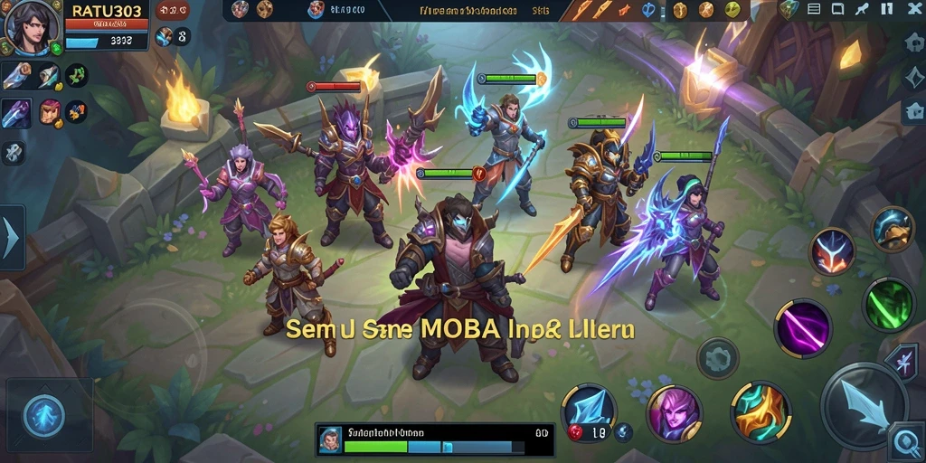 Tampilan seru pertempuran epik dalam RATU303 MOBA.