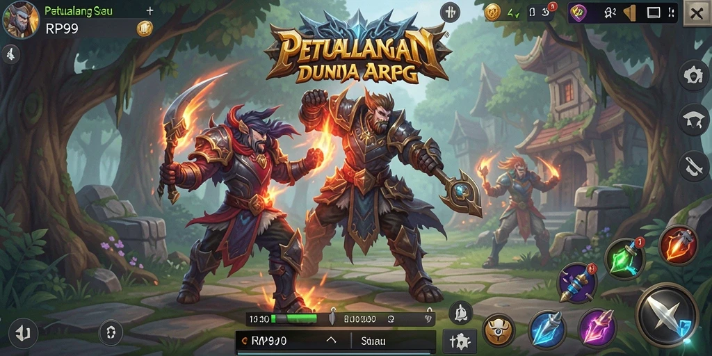 Gameplay seru RP99 dengan pertarungan ARPG yang mendebarkan.