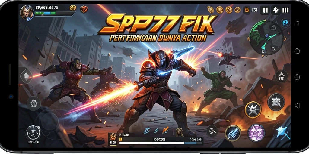 Screenshot menampilkan pertempuran seru dalam game Action SP777.
